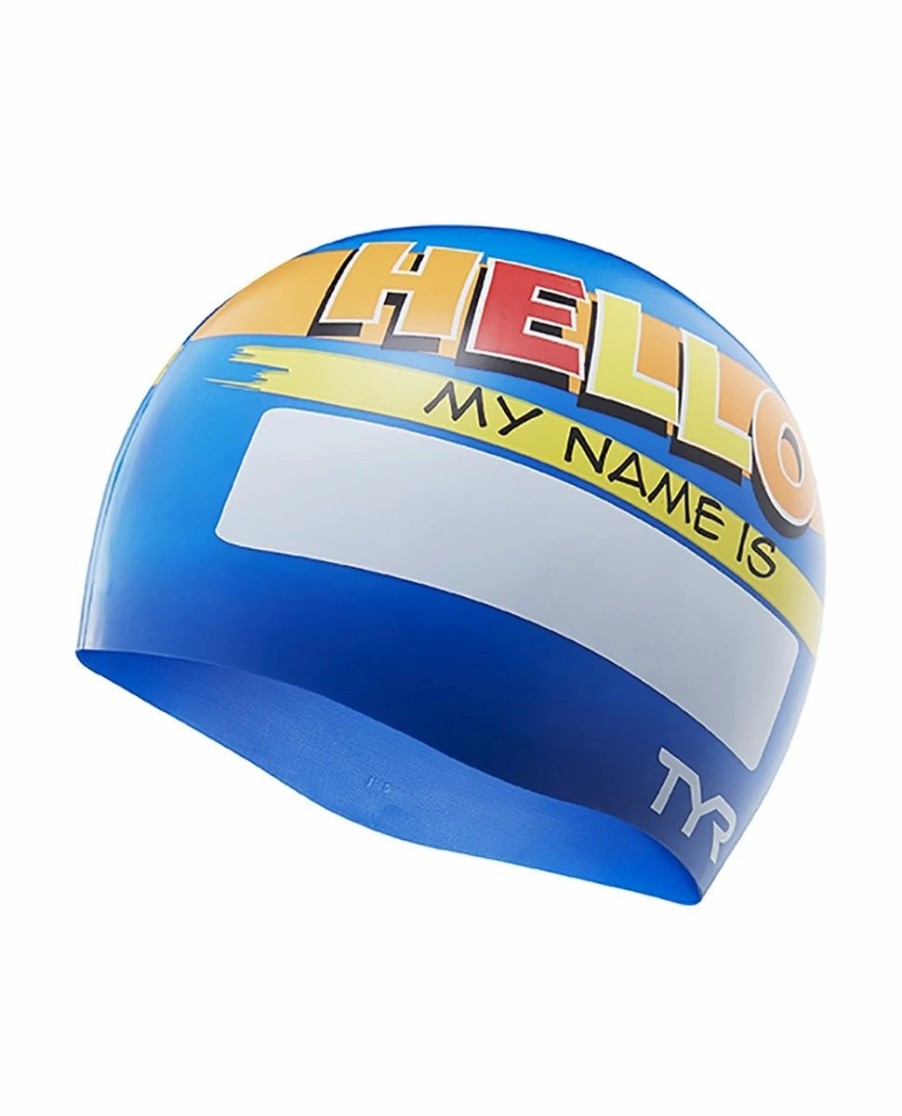 * Tyr Youth Silicone Swim Cap Hello My Name Is | Kids